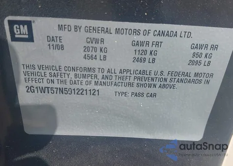 2009 Chevrolet Impala Lt from USA, damaged, VIN 2G1WT57N591221121